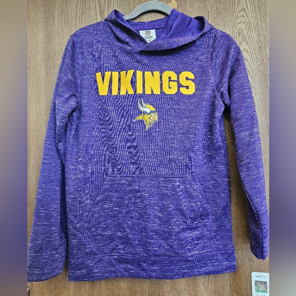 NWT, Youth Unisex NFL Apparel Vikings purple & gold Hoodie, Large-12/14